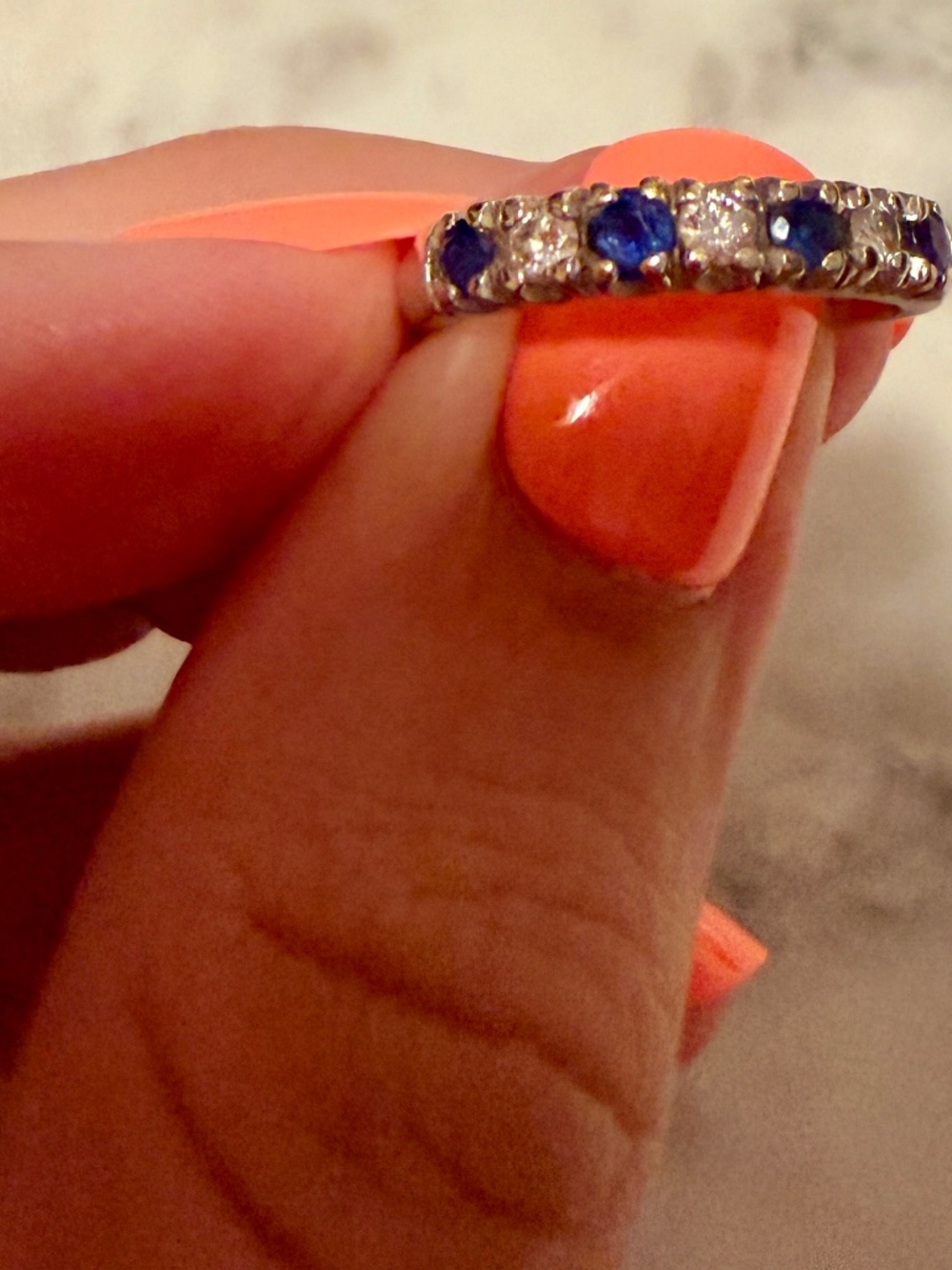 Diamond and sapphire white gold ring